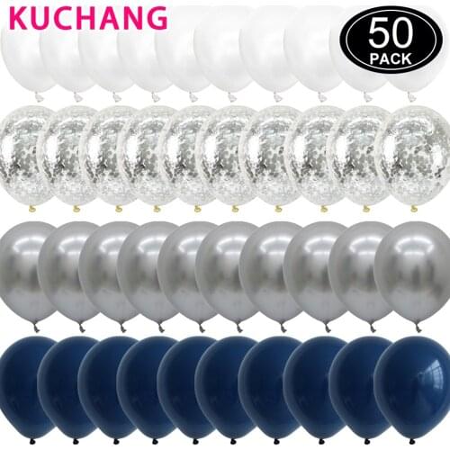 50pcs 12inch Navy Blue Metallic Silver White Pearl Balloons Wedding Birthday Engagement Birthday Graduation Decor GlobosSupplies