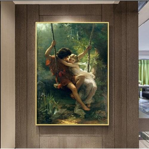 Vintage Spring Swing by Pierre Auguste Cot Famous Oil Painting Reproduction on Canvas Poster Print Wall picture for living room