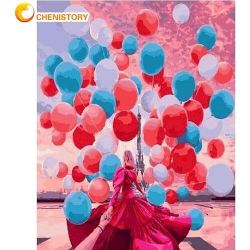 CHENISTORY Red Blue Balloon Scenery Painting By Numbers Kits For Kids Hand Made 40x50cm Frame Modern Home Living Room Photos