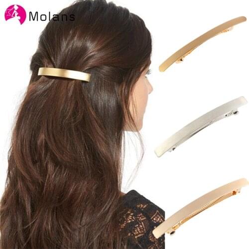Molans Vintage Gold Silver Hair Clips Simple One-word Hairclips Solid Geometry Hairpins Horsetail Clip Girls Hair Accessories
