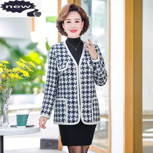 Women Plaid V-Neck Tweed Jacket Elegant Office Lady Cardigan Coat Multi-Pockets Spring Autumn Long Sleeve Outerwear Oversize