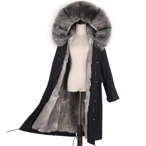 Women winter coat X-long waterproof jacket real rex rabbit fur liner casual natural raccoon fur collar hooded woman streetwear