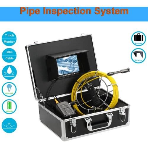 12Pcs White LED Lights 7" LCD Monitor 20m Cable Industrial Sewer Pipeline Inspection Camera System Used For Pipe Inspection