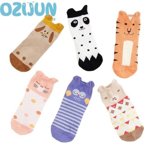 3 Pairs/lot Baby Boys Girls 1-3 Years Cute Cartoon Anti-slip Short Socks Kids Cotton Socks Panda Tiger Owl Puppy Cat