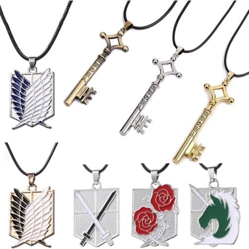 Anime Attack on Titan Necklace Wings of Liberty Scouting Legions Emblem Eren Key Shingeki No Kyojin Cosplay Pendant Toys Gift