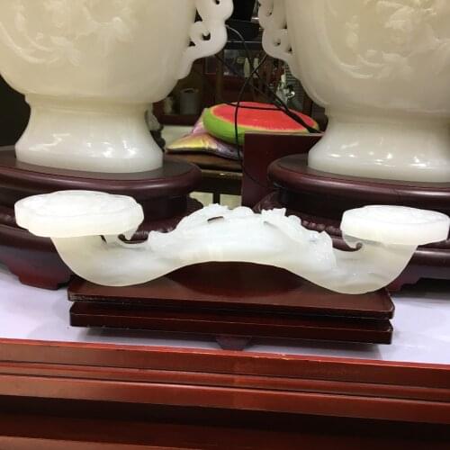 Asia HOME office ROOM efficacious Mascot # Auspicious Propitious GOOD LUCK Natural white jade RU YI carving statue-35CM Large