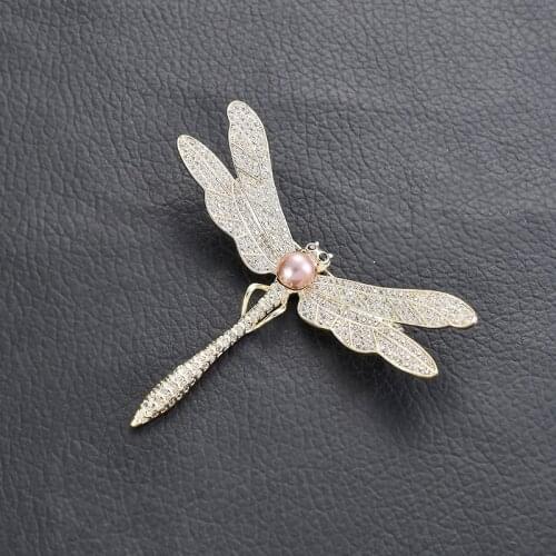 Luxury Crystal Pearl Dragonfly Brooches For Women Fashion Costume Suit Scarf Decoration Pin 2019 New Insect Brooch Pins Jewelry