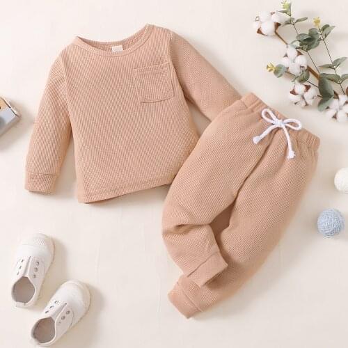 2021 Children’s Casual T-shirt and Trousers Set Fresh Solid Color Long Sleeve Tops and Long Pants