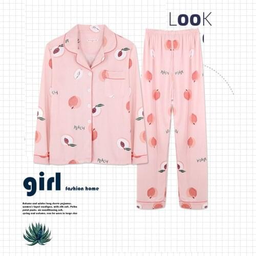 Womens Pajamas Set Homewear Dot Pattren Long Sleeves Pink Pijamas Sets Soft Pyjamas Female Lingerie Sleepwear Suit for Girls