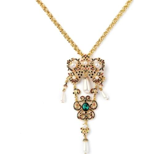 Hot Sale Lovely Simulated Pearls Crystal Geometric Pendant Necklace Gold Color Long Necklace Womens Clothing & Accessories