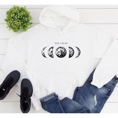 Just a Phase MOON hoody sweatshirts artistic frost flower moon graphic hoodie 100%cotton casual Unisex Jumper Tops