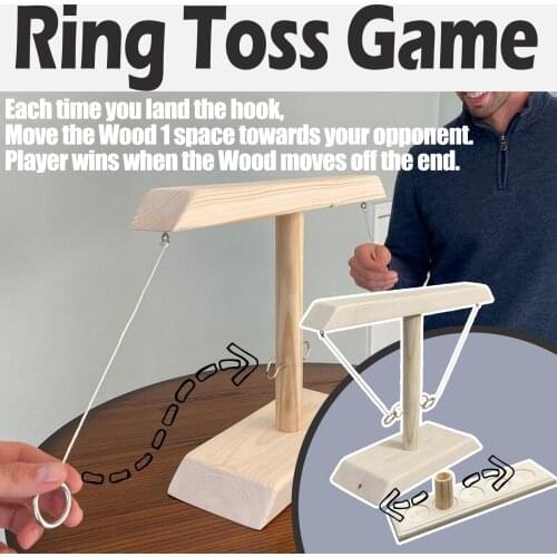 Party Drinking Game Toy Ring Toss Game Montessori Fast-Paced Toss Hook Ring Game Handmade Wooden Battle Game for Home Bar Party