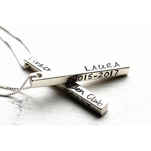 Custom 3D Sterling Silver Bar Necklace,Personalized Engraved Nameplates,Anniversary Constellation Necklace,Mother Gifts Gifts