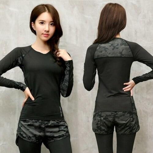 Camouflage Long Sleeves Womens Workout Yoga T Shirt Girl Breathable Quick Dry Fast Sweat Absorb Push up Sport Tops Tees Shirts