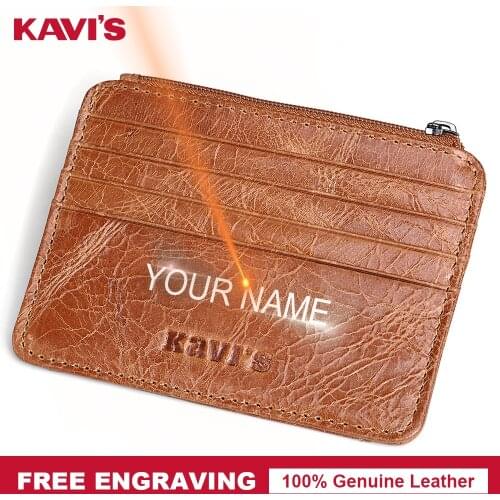 KAVIS Free Engraving Genuine Leather Card Holder Multifunctional Men ID Card Wallet Case Coin Purse Thin Mini Diy Gift for Name