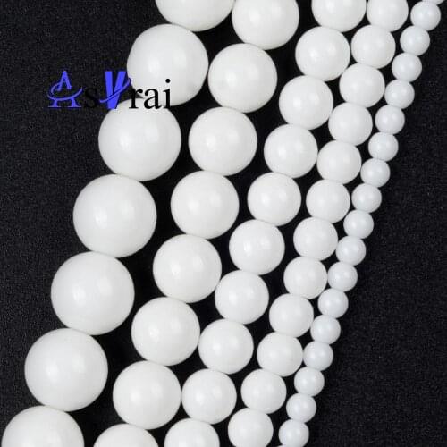 Natural Stone Beads 4 6 8 10 12mm Smooth White Stone Round Loose Spacer Beads For Jewelry Making DIY Bracelet Necklace Charms