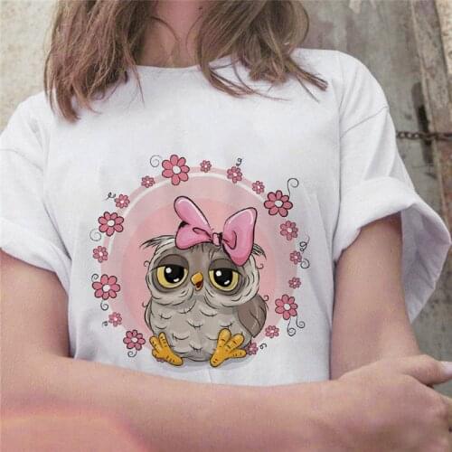 Summer Fashion Cute Owl Graphic Printed Female T-shirt Ladies Tshirts Simple Casual Harajuku Women Tee Tops