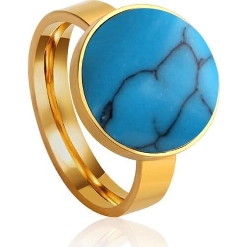 LUXUKISSKIDS Trendy Vintage Ring For Women Blue Stone Enamel Rings Fashion Jewelry Wholesale
