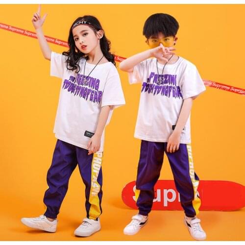 Fashion Girls Boys Ballroom Jazz Dancing Costumes for Kids Oversized T Shirt Tops Jogger Pants Hip Hop Dance Clothes Dancewear