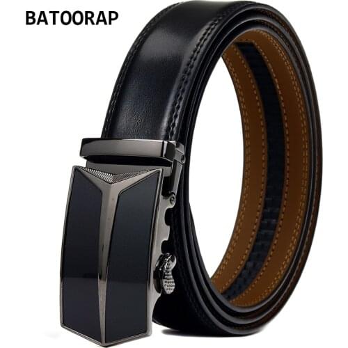 BATOORAP Designer Belt Genuine Leather Fashion Automatic Buckle Alloy Letter Print High Quality Black Cowhide Waistband WLE059