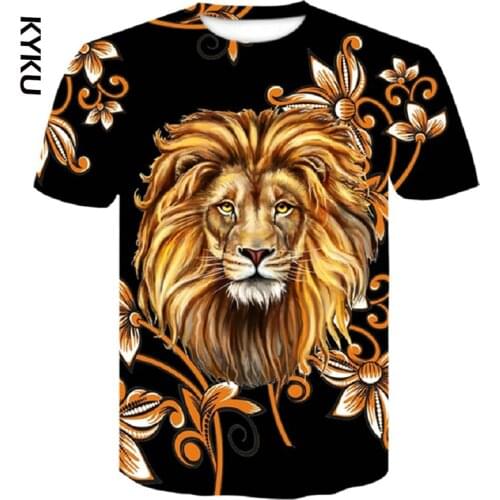 KYKU Lion Mens T-Shirts 3D Print Short Sleeves black t shirt Harajuku Summer Hip Hop Men tshirt Tops Plus Size shirt