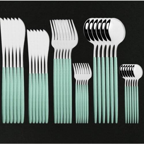 New 6set Mint Silver Stainless Steel Dinnerware Set Dessert Knife Cake Fork Tea Spoon Cutlery Set Kitchen Tableware Flatware Set