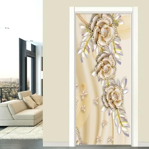 European Style 3D Stereo Flowers Mural Wallpaper PVC Self-Adhesive Waterproof Door Sticker Living Room Bedroom Luxury Home Decor