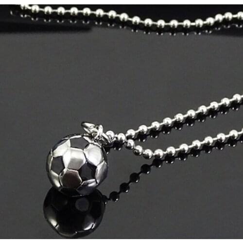 New Stainless Steel Sports Soccer Ball Pendant Football Necklace Metal Link Chain Men Women Jewelry