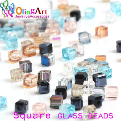OlingArt 4MM 145pcs Multicolored plated mixed square section crystal glass beads DIY bead choker necklace jewelry making 2019