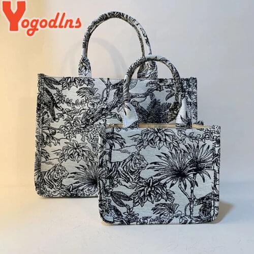 Yogodlns Fashion Embroidery Canvas Handbag Women Large Capacity Handle Bag Casual Shoulder Bag Shopping Lady Totes Brands Pouch