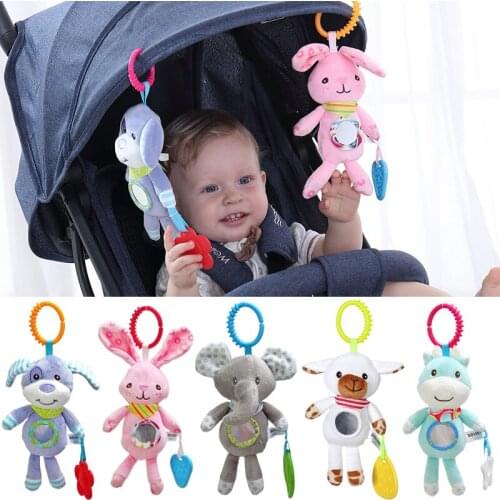 Hot Cute Newborn Baby Plush Stroller Toys Baby Rattles Mobiles Cartoon Elephant Rabbit Dog Animal Hanging Bell Educational Gifts