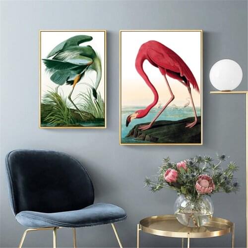Flamingo Green Crane Nordic Poster Canvas Print Painting Wall Art Living Room Home Decoration