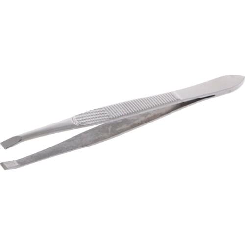 Professional Stainless Steel Eyebrow Hair Removal Tweezer Flat Tip Tool New