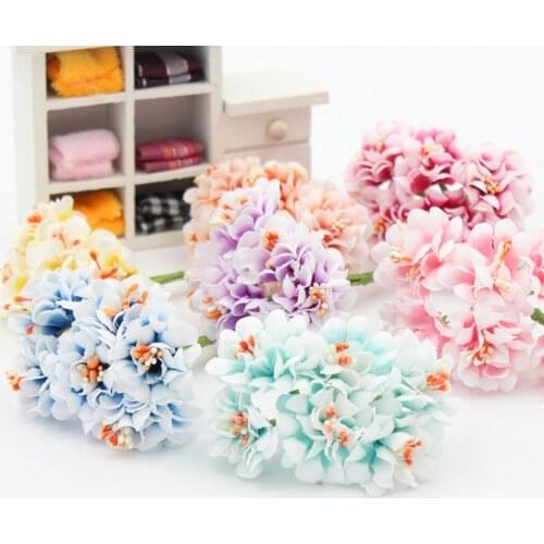 Silk Fake Flower Gradient Stamen Handmade Artificial Flower Bouquet DIY Wedding Decoration Bridal Hair Ornaments 6pcs
