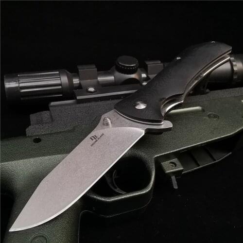 7.99 Inch Folding Knife, Pocket Knife, Outdoor Hunting Knife, D2 Stainless Steel Blade with G10 Handle, Semi-quick Opening