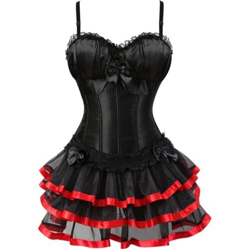 Sexy Strap Corsets Dress Lace Up Bustiers Lingerie Women Plus Size Costume Overbust Burlesque Corset and Skirt Set Tutu Corselet