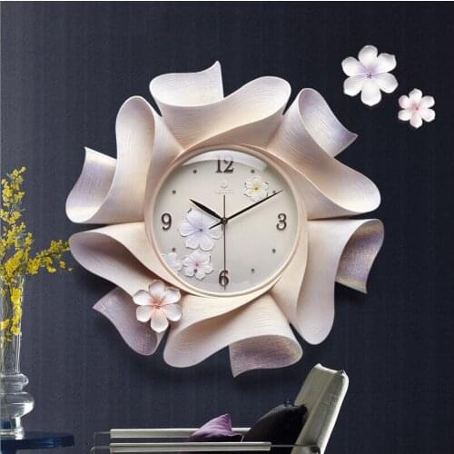 Modern Resin Creative Personality Embossed Flower Wall Clock Craft Accessories Home Livingroom Wall Sticker Mural Clock Ornament