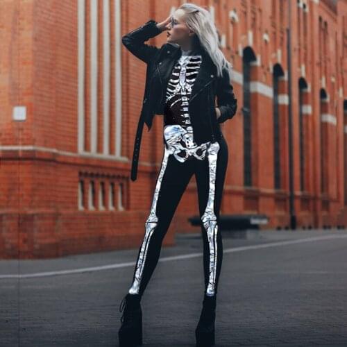 Scary Halloween Cosplay Costumes for Women Skeleton Jumpsuit Slim Zentai Female Sexy Outfit Carnival Party Streetwear Fashion