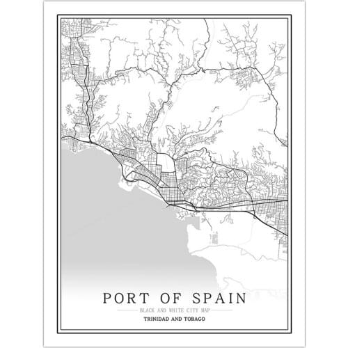 Trinidad and Tobago map Port of spain Abstract Canvas Painting Black and white Wall Art Print Poster Picture Home Decoration