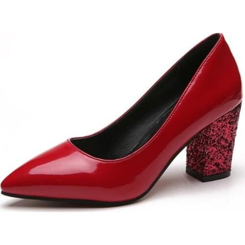Summer autumn new Sexy pointed high heels shoes with pointed female with coarse high heels black sequined shoes Sandalias