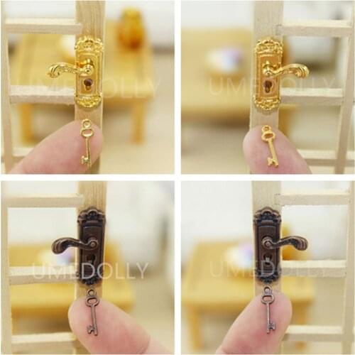 4set Vintage Funny 1/12 Scale Retro Dollhouse Miniature Door Lock and Key Doll House Fairy Door Furniture DIY Accessories