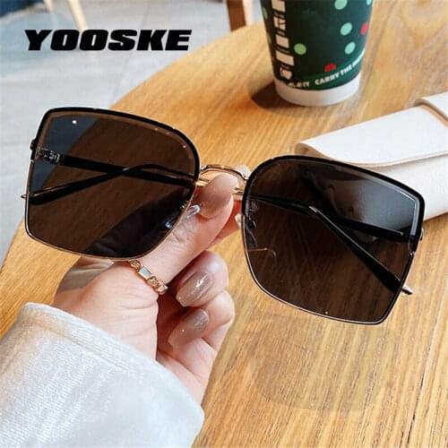 YOOSKE 2021 Oversized Square Sunglasses Women Men Fashion Gradient Sun Glasses Ladies Retro Half Frame Driving Eyeglasses UV400