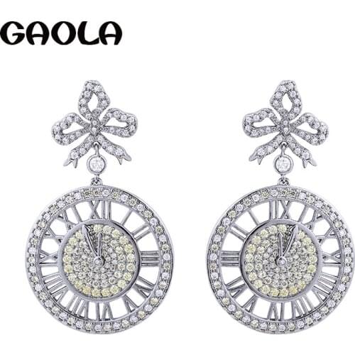 GAOLA 2017 Top Quality New Design Plant Watch And Clock Zirconia Earring Luxury Jewelry For Woman GLE6914Y