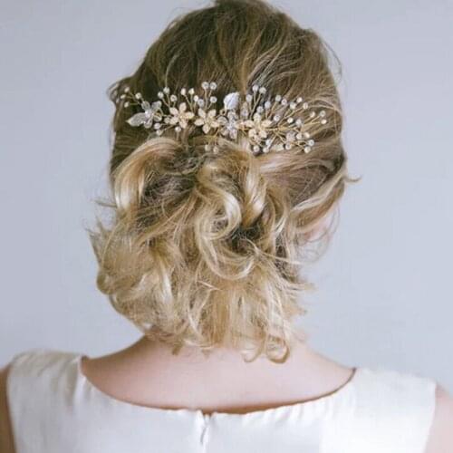 Women Gold Rhinestone Pearl Hair Comb Hair Clip Bridal Wedding Hair Accessories Bridal Tiaras Hairband Hairpins Wedding Jewelry