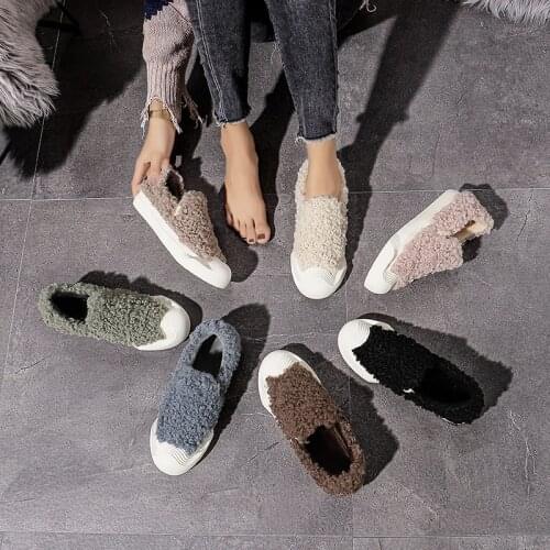 Swyivy Winter Fur Sneakers Women Warm Shoes Slip On 2020 New Female Casual Shoes Loafers Flat Sneakers for Women Furry Shoes