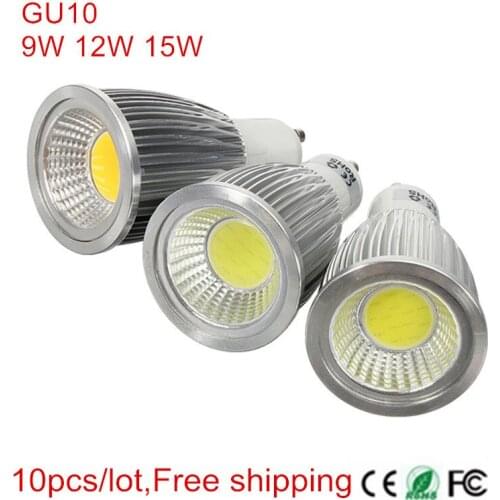 10pcs Super Bright GU 10 Bulbs Light Dimmable Led Warm/Cold White AC85-265V 9W 12W 15W GU10 COB LED lamp light led Spotlight
