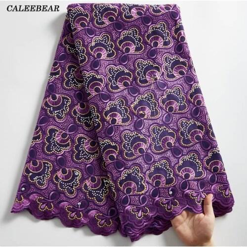 2021 Purple African Lace Fabric Swiss Voile Lace With Stones Cotton Lace High Quality Nigerian Wedding Lace Fabric For Sew S2286