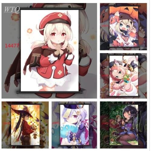 Anime Posters Genshin Impact Paimon Qiqi Klee Mona Diona Game Poster Canvas Painting Wall Decor Wall Art Picture Home Decor