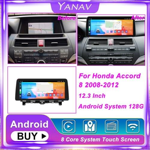 12.3 inch Android 2 Din Car Radio GPS Navigation For Honda Accord 8 2008-2012 Stereo Receiver Multimedia Player Built in carplay