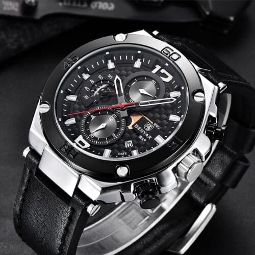 Benyar Luxury Men Chronograph 2021 Top Brand Leather Man Quartz Watch Military Waterproof Watch Clock Montre Homme Reloj Hombre